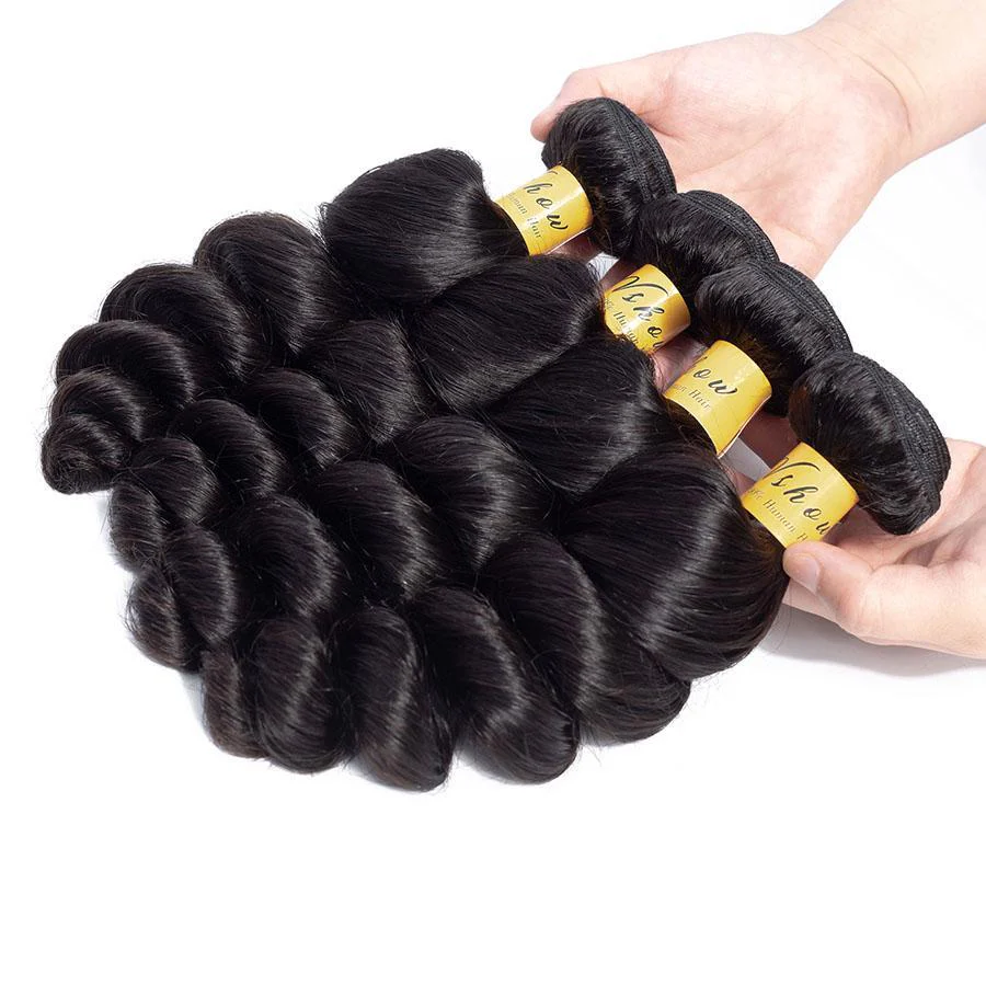 VSHOW HAIR Premium 9A Peruvian Human Virgin Hair Loose Wave 4 Bundles with Pre Plucked Closure Deal Natural Black - Image 4