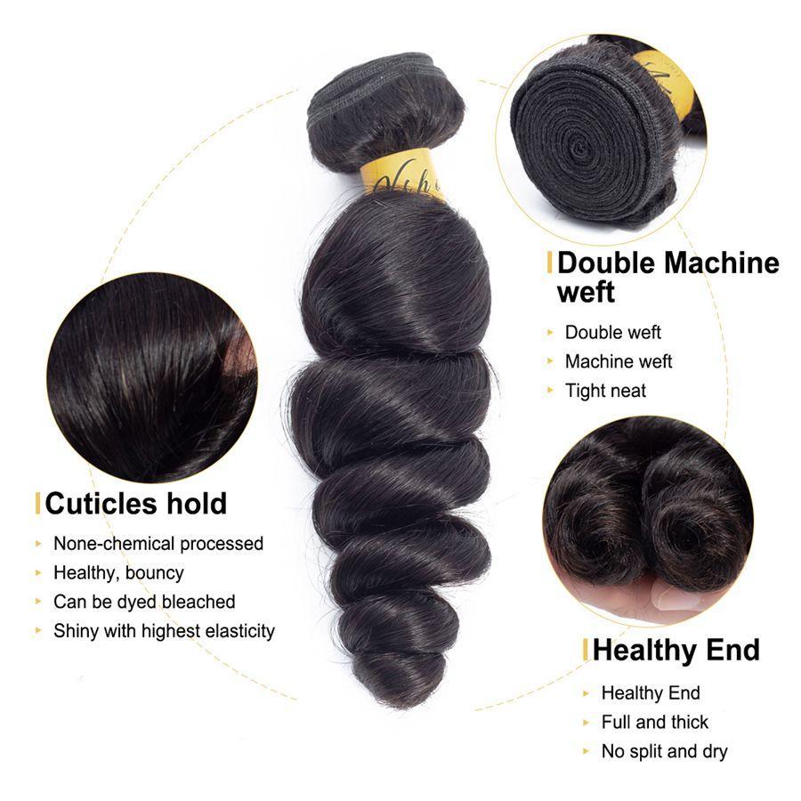 VSHOW HAIR Premium 9A Peruvian Human Virgin Hair Loose Wave 4 Bundles with Pre Plucked Closure Deal Natural Black - Image 5
