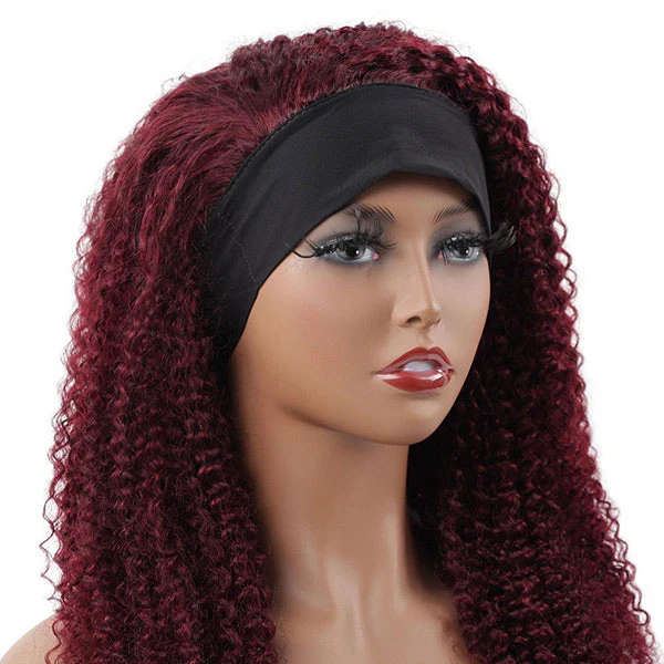 VSHOW HAIR Premium Burgundy 99J Kinky Curly Hair Headband Wigs 180% Density Glueless None Lace Wig - Image 5