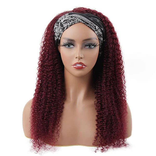 VSHOW HAIR Premium Burgundy 99J Kinky Curly Hair Headband Wigs 180% Density Glueless None Lace Wig - Image 6