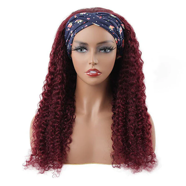 VSHOW HAIR Premium Burgundy 99J Water Wave Hair Headband Wigs 180% Density Glueless None Lace Wig - Image 3