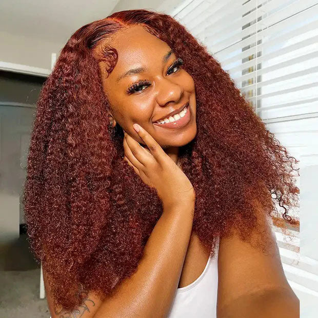Vshow Reddish Brown Kinky Curly Hair Glueless Wear Go Wigs Pre-cut Lace 4x6 Wig - Image 4