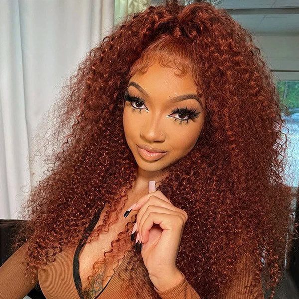 Vshow Reddish Brown Kinky Curly Hair Glueless Wear Go Wigs Pre-cut Lace 4x6 Wig - Image 5