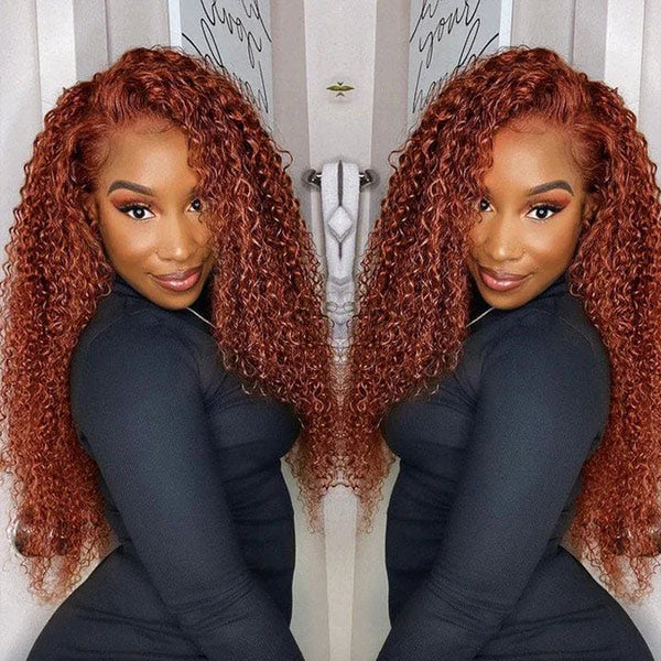 Vshow Reddish Brown Kinky Curly Hair Glueless Wear Go Wigs Pre-cut Lace 4x6 Wig - Image 6