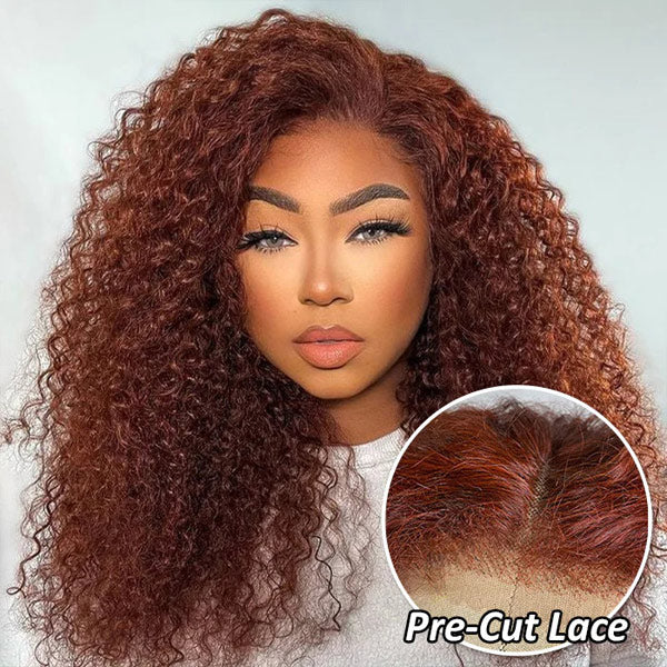 Reddish Brown Water Wave Curly Hair Wear Go Wigs Pre-Cut Lace Glueless Wigs - Image 3