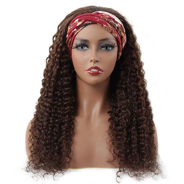 VSHOW HAIR Premium #2 Dark Brown Water Wave Hair Headband Wigs 180% Density Glueless None Lace Wig - Image 3