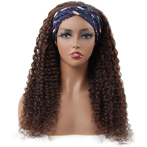 VSHOW HAIR Premium #2 Dark Brown Water Wave Hair Headband Wigs 180% Density Glueless None Lace Wig - Image 4