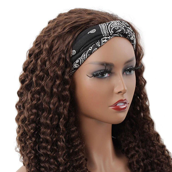 VSHOW HAIR Premium #2 Dark Brown Water Wave Hair Headband Wigs 180% Density Glueless None Lace Wig - Image 5