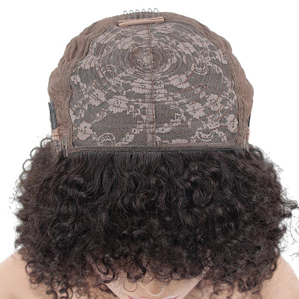 VSHOW Stunning Look Bob Kinky Curly Human Hair Wigs with Bangs Natural Black - Image 3