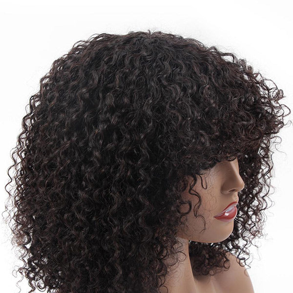 VSHOW Stunning Look Bob Kinky Curly Human Hair Wigs with Bangs Natural Black - Image 4