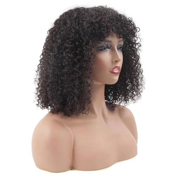 VSHOW Stunning Look Bob Kinky Curly Human Hair Wigs with Bangs Natural Black - Image 6