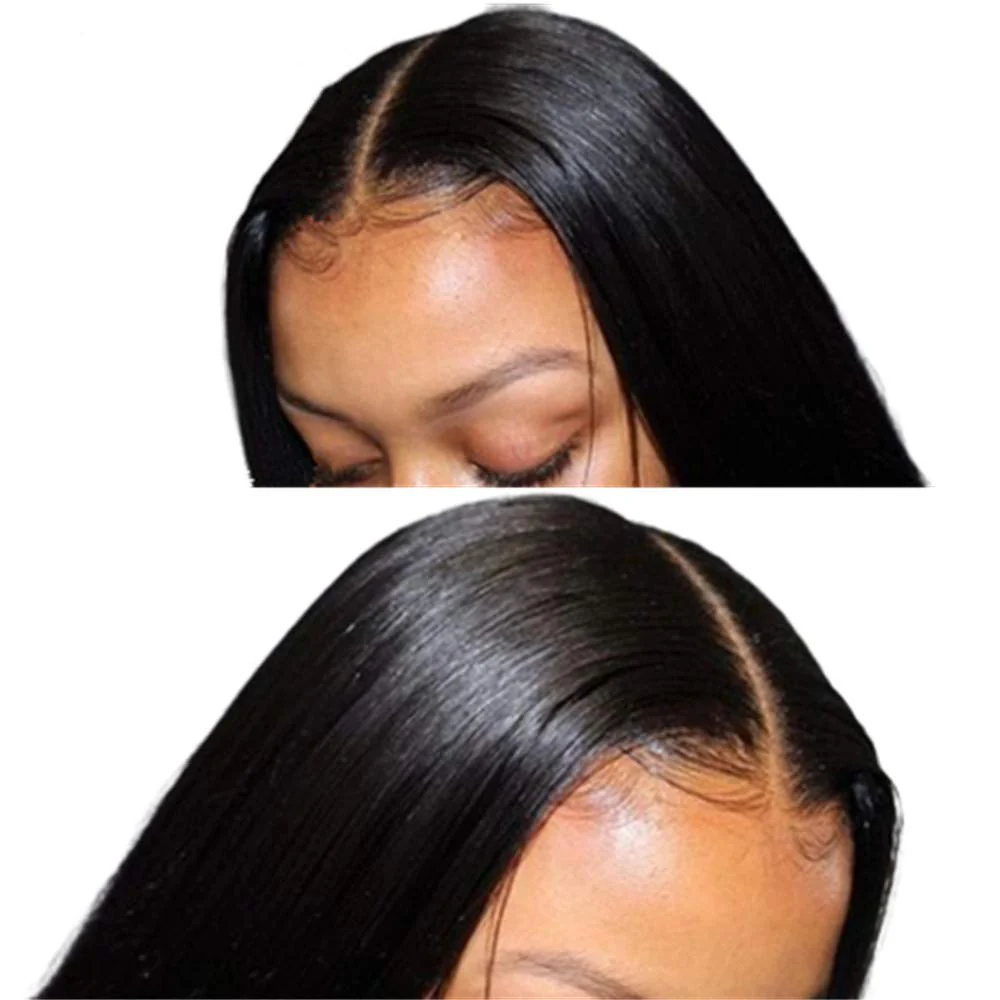 VSHOW Straight Hair Lace Part Wig Deep Middle Part 4 Inch Natural Black - Image 3