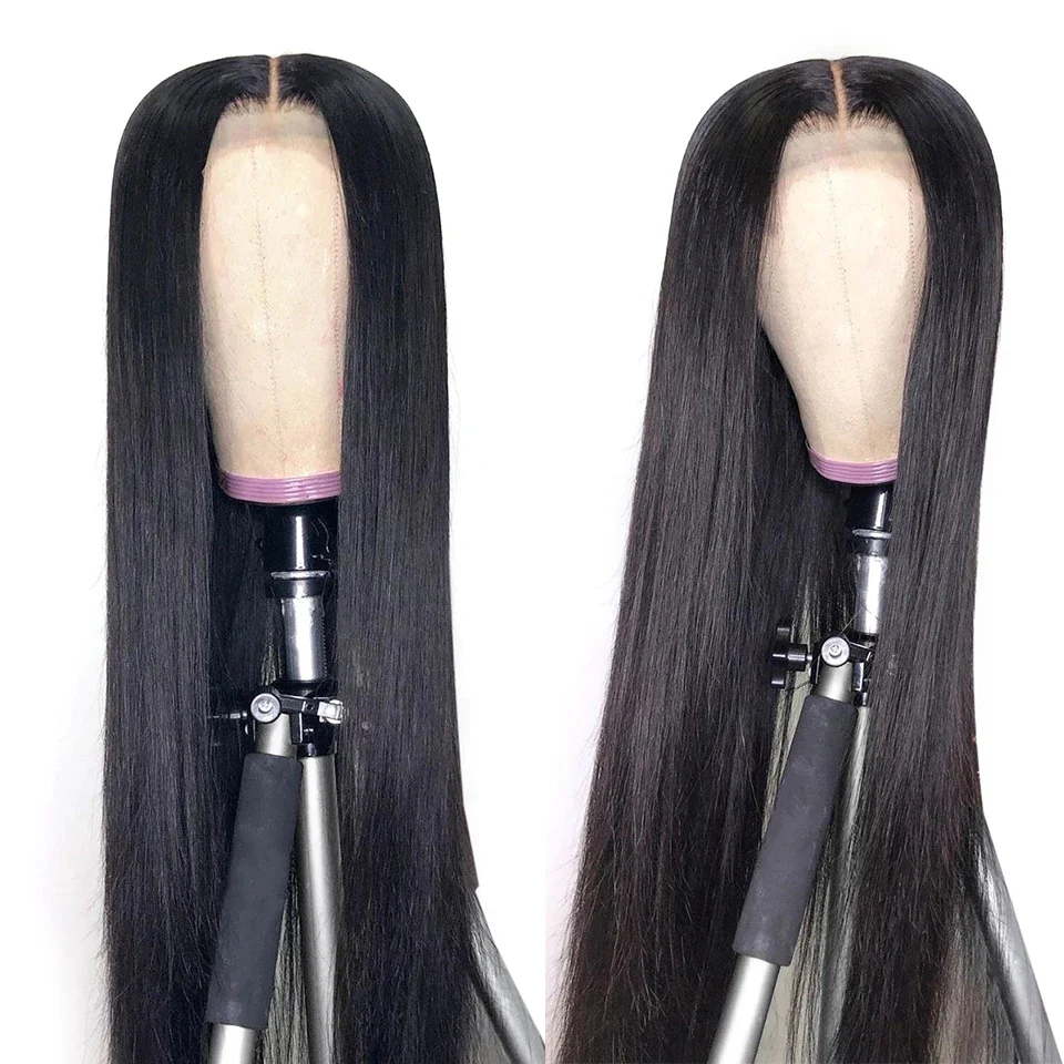 VSHOW Straight Hair Lace Part Wig Deep Middle Part 4 Inch Natural Black - Image 4