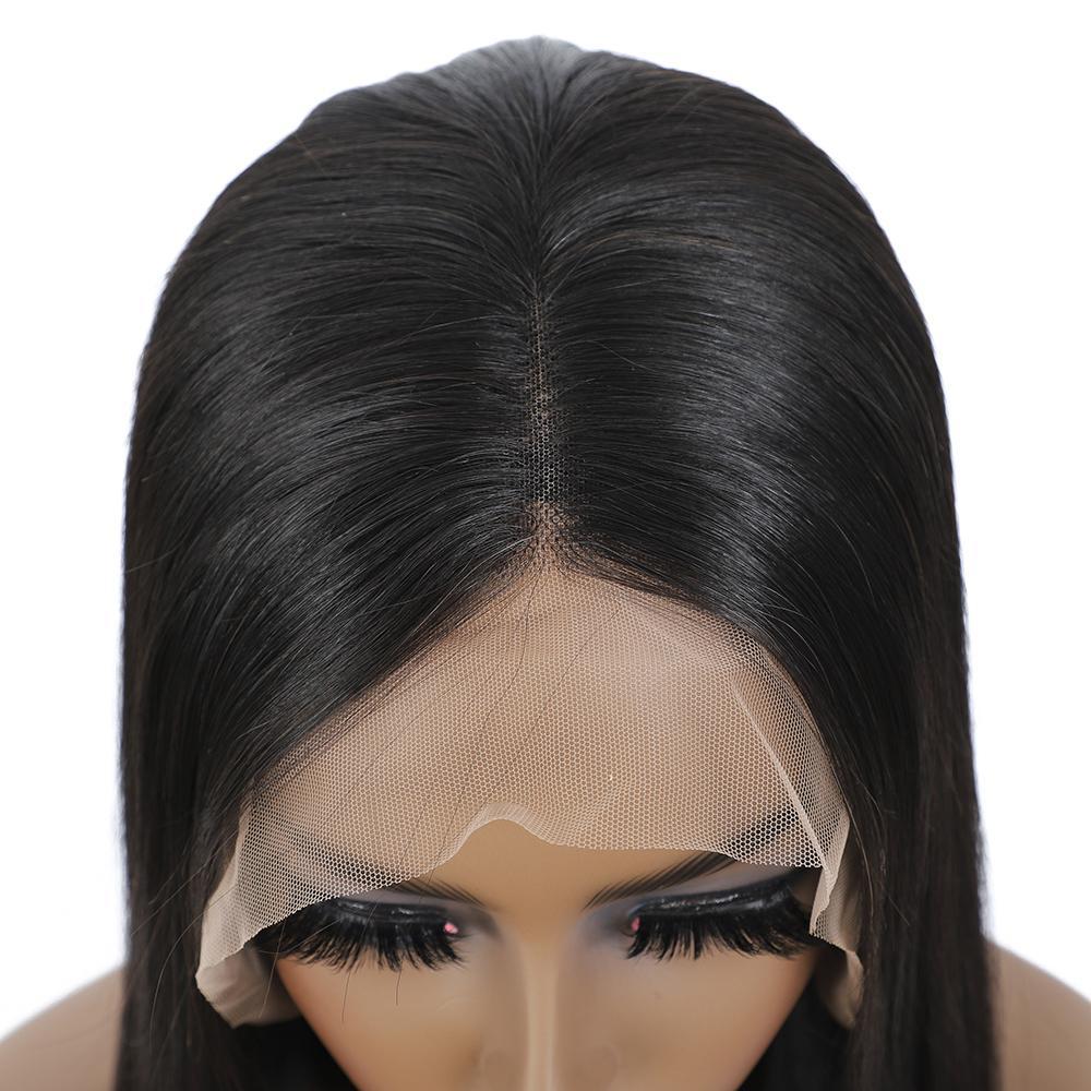 VSHOW Straight Hair Lace Part Wig Deep Middle Part 4 Inch Natural Black - Image 9