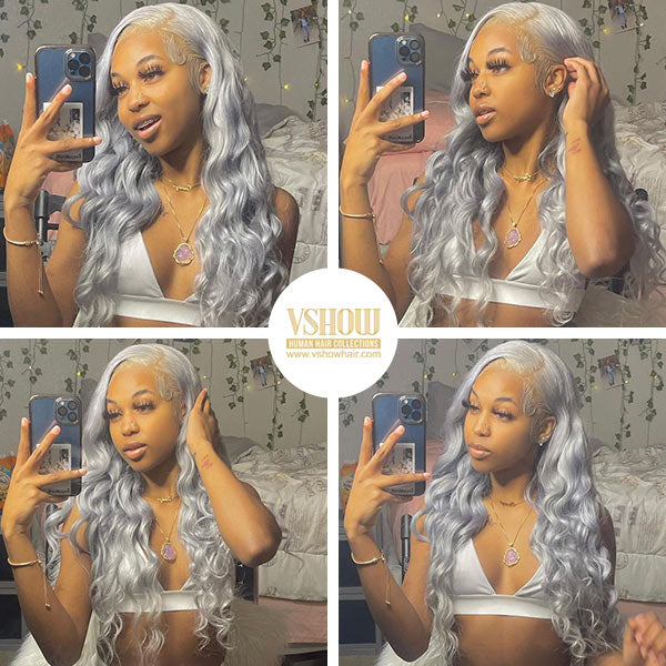 VSHOW Gray Hair Styles Straight Hair Balayage Ash Grey Hair Lace Front Wig Human Hair - Image 2