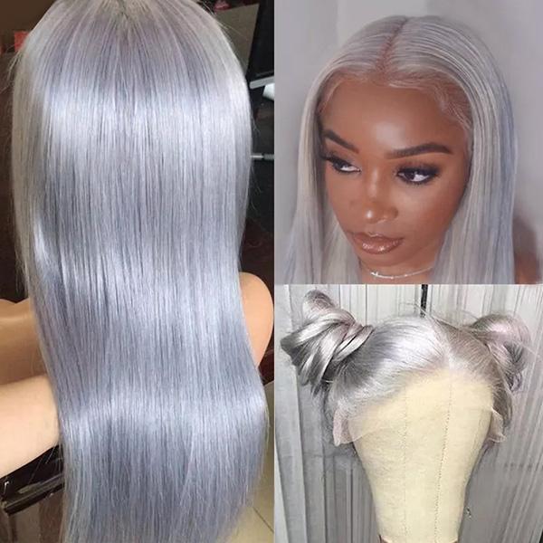 VSHOW Gray Hair Styles Straight Hair Balayage Ash Grey Hair Lace Front Wig Human Hair - Image 3
