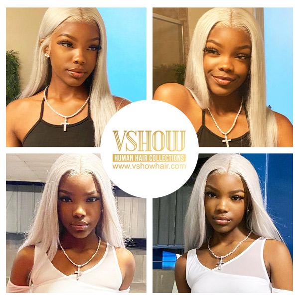 VSHOW Gray Hair Styles Straight Hair Balayage Ash Grey Hair Lace Front Wig Human Hair - Image 4