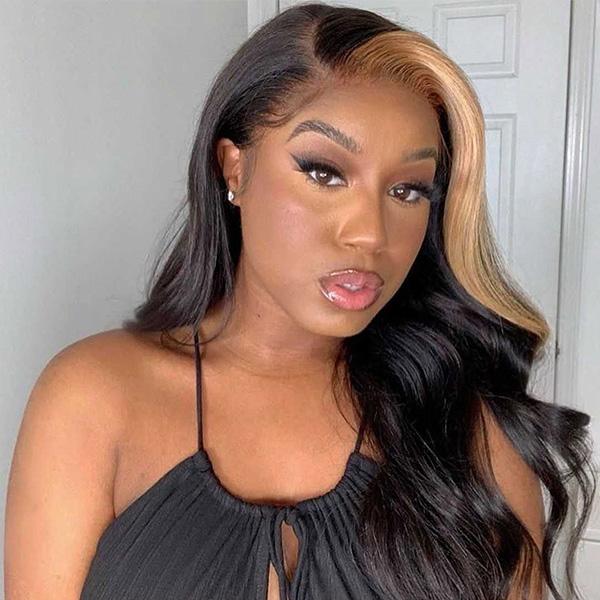 VSHOW Blonde Skunk Stripe Hair Straight Lace Front Wig Preplucked 13x4 Transparent Lace Front Human Hair Wigs - Image 2