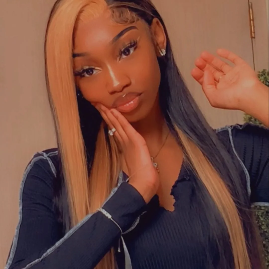 VSHOW Blonde Skunk Stripe Hair Straight Lace Front Wig Preplucked 13x4 Transparent Lace Front Human Hair Wigs - Image 3