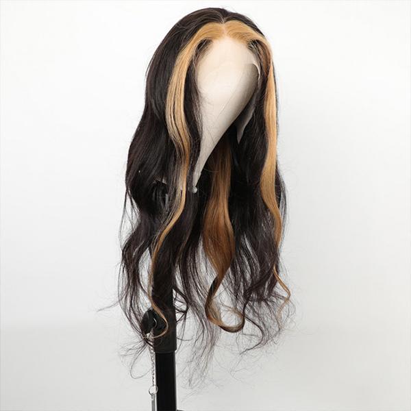 VSHOW Blonde Skunk Stripe Hair Straight Lace Front Wig Preplucked 13x4 Transparent Lace Front Human Hair Wigs - Image 6