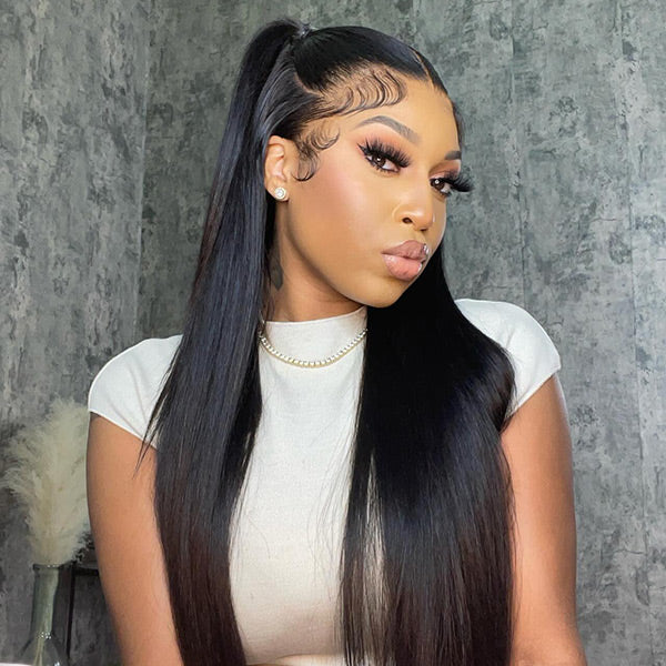 VSHOW Silky Straight 360 Transparent Lace Frontal Wigs With Bleached Knots& Pre Cut Lace Adjustable Cap Size - Image 3