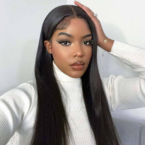 VSHOW Silky Straight 360 Transparent Lace Frontal Wigs With Bleached Knots& Pre Cut Lace Adjustable Cap Size - Image 4