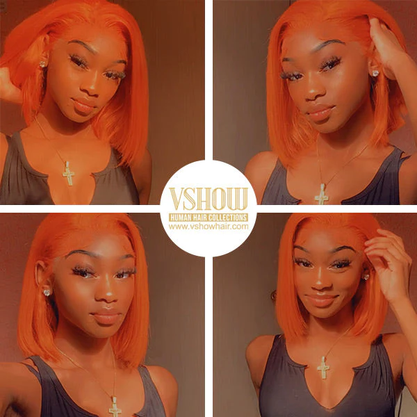 VSHOW HAIR Bob Straight Human Hair Colored 13x4 Lace Front Wigs 99J Red #2 #4 #6 Ginger Color - Image 5