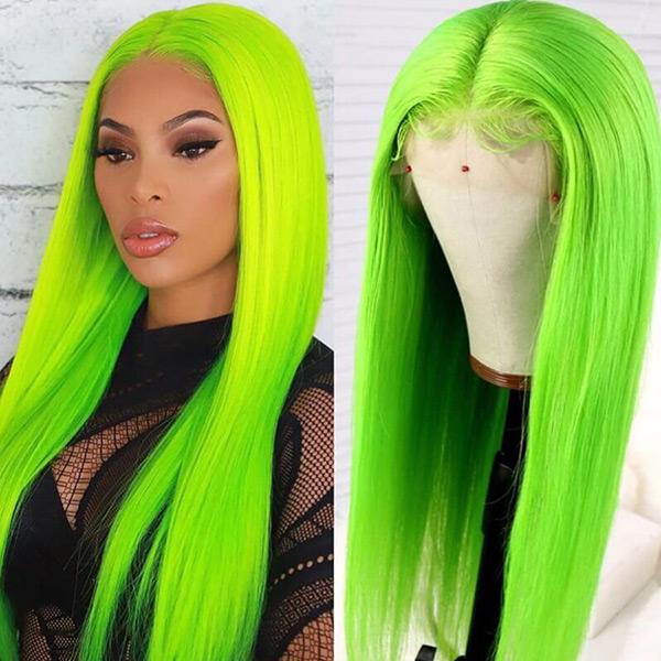 VSHOW Emerald Green Hair Straight Human Hair Lace Front Wigs With Color Cosplay Wigs - Image 4