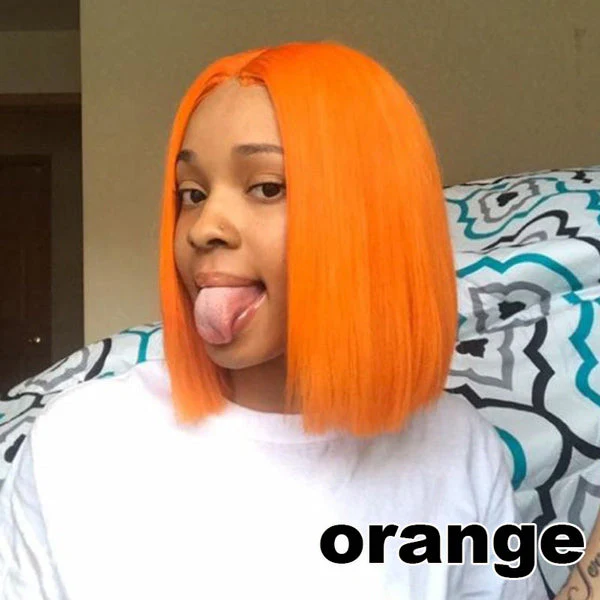 VSHOW HAIR Bob Straight Human Hair Colored 13x4 Lace Front Wigs Pink Purple Orange Blue Hair - Image 4