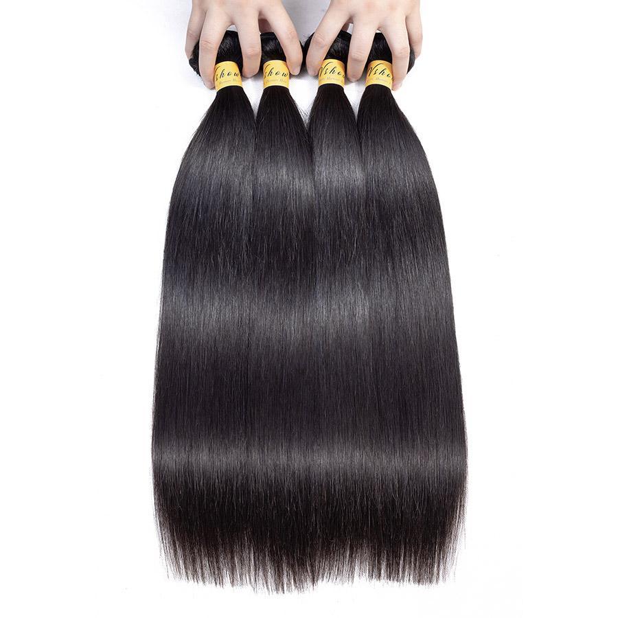VSHOW HAIR Premium 9A Brazilian Human Virgin Hair Straight 4 Bundles with Pre Plucked Closure Deal Natural Black - Image 6