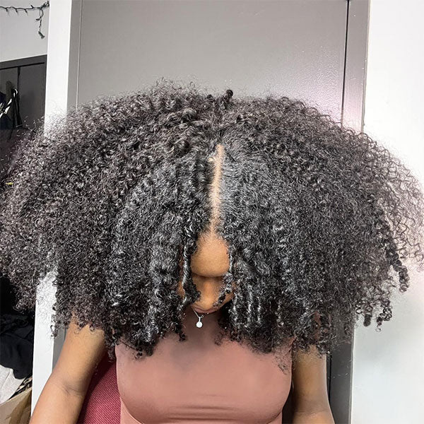 VSHOW Drawstring V Part Kinky Curly Wig 250% Density No Leave Out Thin Part Glueless Human Hair Wig For Beginners - Image 3
