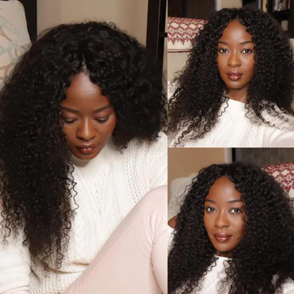VSHOW Drawstring V Part Kinky Curly Wig 250% Density No Leave Out Thin Part Glueless Human Hair Wig For Beginners - Image 4