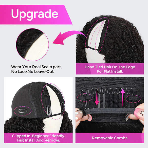 VSHOW 250% Density Glueless Wear Go V Part Wig Human Hair Kinky Curly Hair Wig Beginner Friendly - Image 4