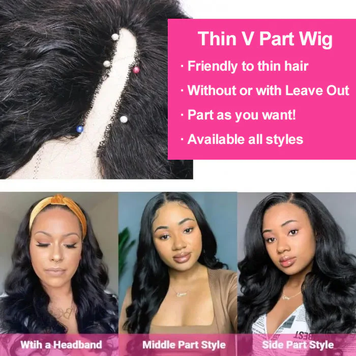 VSHOW Glueless Wigs V Part Wigs 250% Density Body Wave Wigs Thin Part Human Hair Wig - Image 3