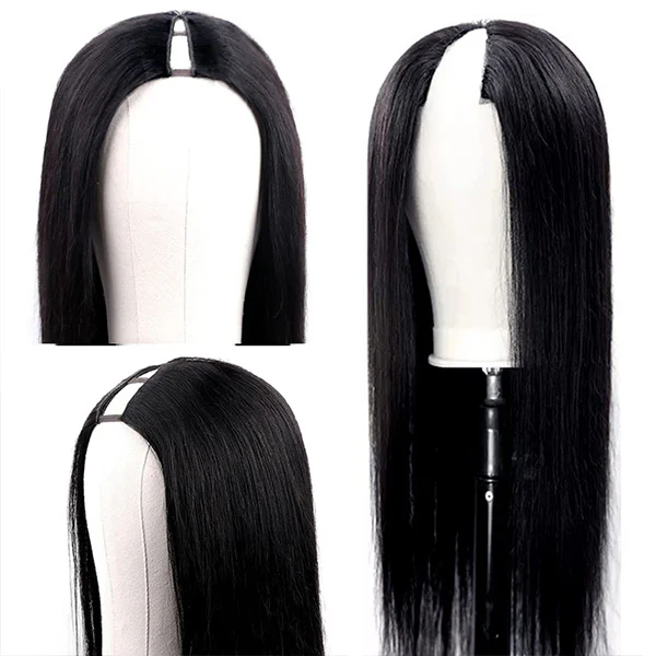 VSHOW 250% Density Straight Human Hair Wigs With Elastic Drawstring Natural Glueless V Part Wig Thin Part Human Hair Wig - Image 3