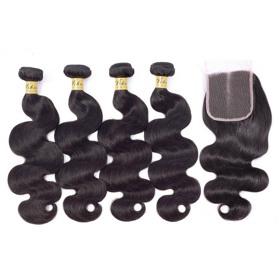 VSHOW HAIR Premium 9A Mongolian Human Virgin Hair Body Wave 4 Bundles with Pre Plucked Closure Deal Natural Black - Image 2