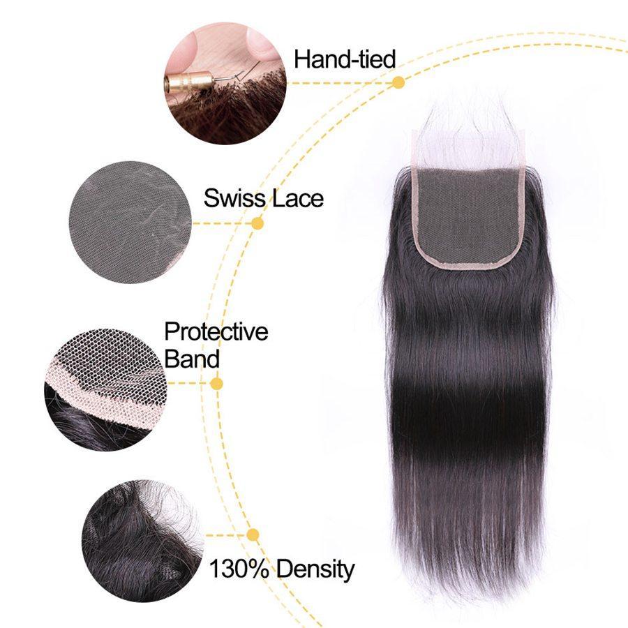 VSHOW HAIR 100% Virgin Human Hair Straight 4x4 Lace Closure Natural Black - Image 3