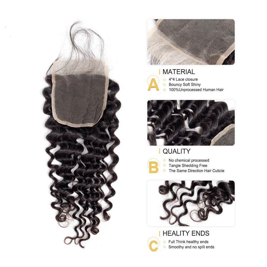 VSHOW HAIR Premium 9A Brazilian Human Virgin Hair Deep Wave 4 Bundles with Pre Plucked Closure Deal Natural Black - Image 9