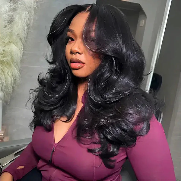 Layered Cut Pre-bleached 7x5 Wear Go Wigs 180% Density Face-Framing Body Wave Human Hair Wigs - Image 3