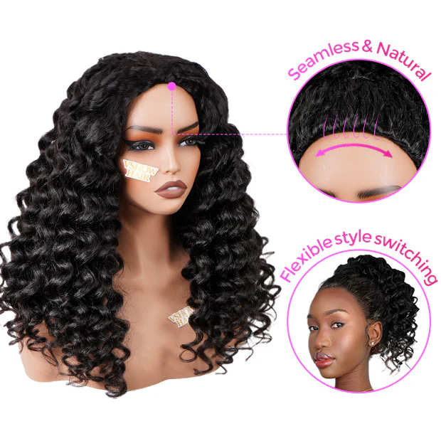 Pre Wand Curls Kinky Straight Wigs 250% Density 3 In 1 Half Wigs For Beginners Flip Over Human Hair Wig - Image 6