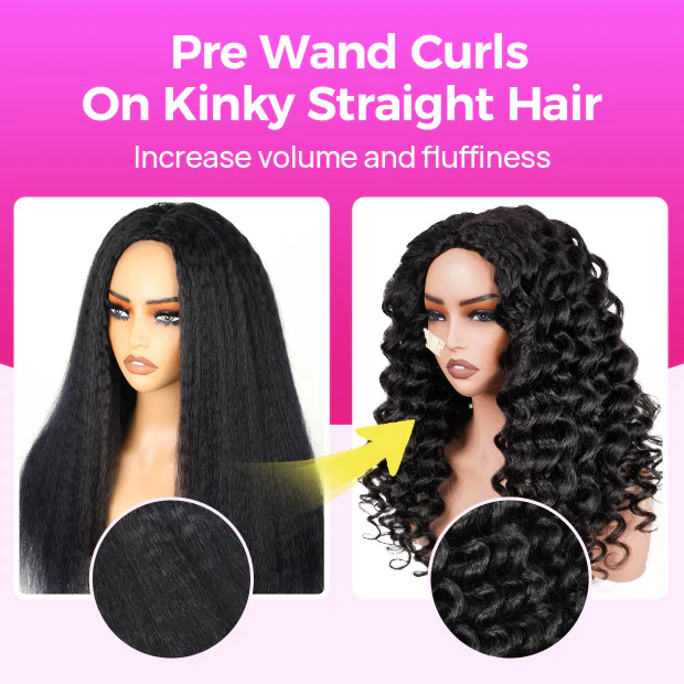 Pre Wand Curls Kinky Straight Wigs 250% Density 3 In 1 Half Wigs For Beginners Flip Over Human Hair Wig - Image 7