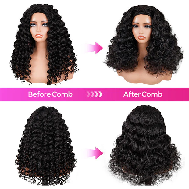 Pre Wand Curls Kinky Straight Wigs 250% Density 3 In 1 Half Wigs For Beginners Flip Over Human Hair Wig - Image 8