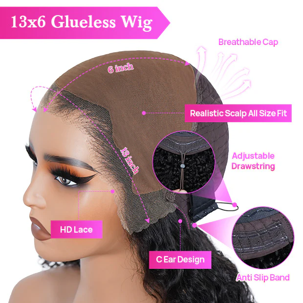 VSHOW Deep Wave 13X4 13X6 Pre Cut Lace Glueless Human Hair Wigs With Drawstring - Image 3