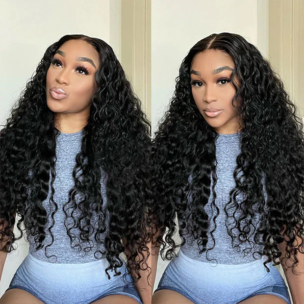 Water Wave 9x6 T Part Lace Human Hair Glueless Wigs With Drawstring Pre Cut Lace Natural Hairline - Image 3