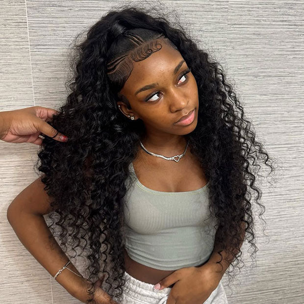 Water Wave 9x6 T Part Lace Human Hair Glueless Wigs With Drawstring Pre Cut Lace Natural Hairline - Image 4