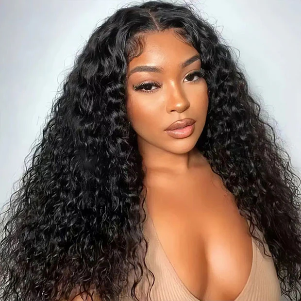 Water Wave 9x6 T Part Lace Human Hair Glueless Wigs With Drawstring Pre Cut Lace Natural Hairline - Image 5