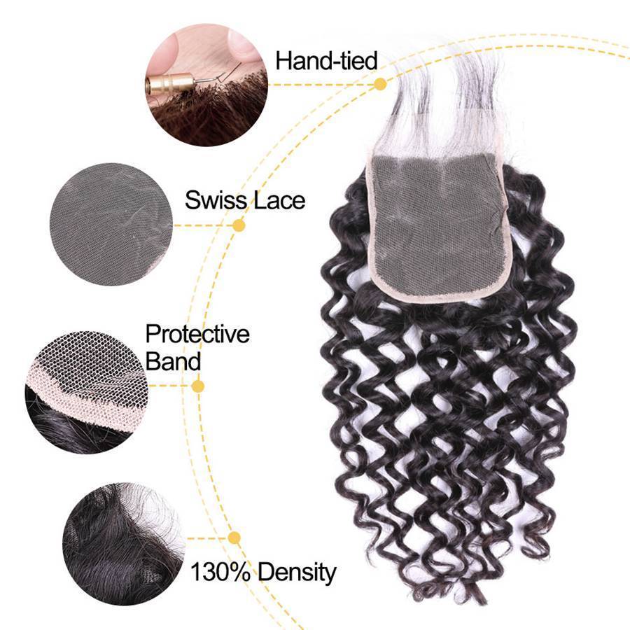 VSHOW HAIR 100% Virgin Human Hair Water Wave 4x4 Lace Closure Natural Black - Image 3