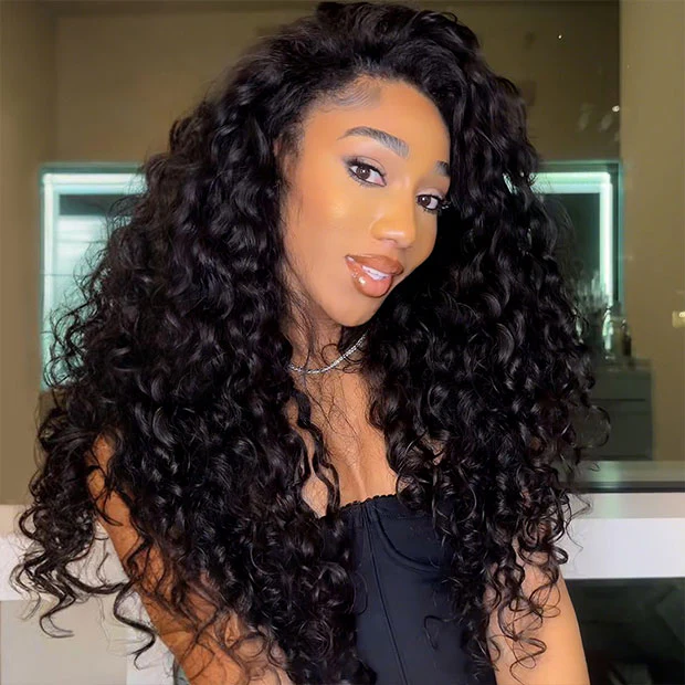 3 In 1 Half Wigs Water Wave Flip Over Human Hair Wigs Full Machiine Made Wigs With Natural Hairline - Image 3