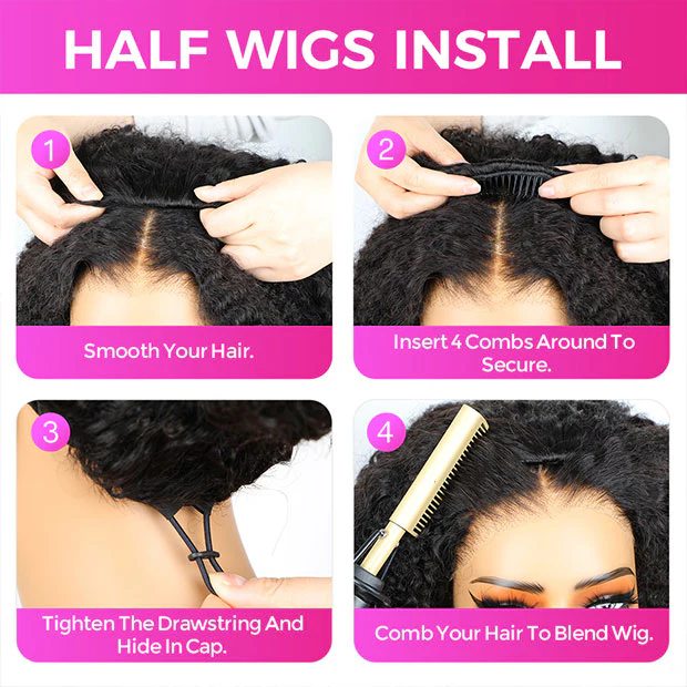 3 In 1 Half Wigs Water Wave Flip Over Human Hair Wigs Full Machiine Made Wigs With Natural Hairline - Image 7