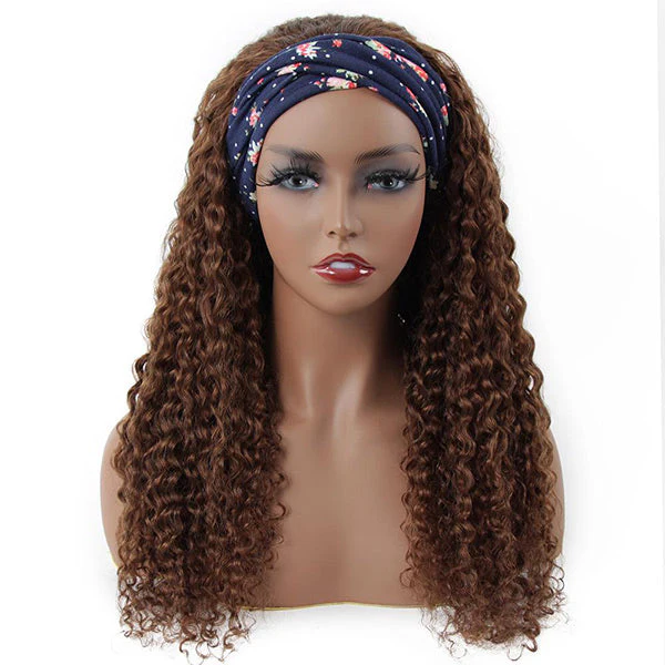 VSHOW HAIR Premium #4 Brown Water Wave Hair Headband Wigs 180% Density Glueless None Lace Wig - Image 3